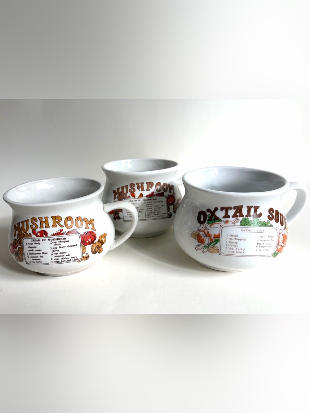 Vintage Recipe Soup Mugs Set of 3 Mushroom Oxtail Retro